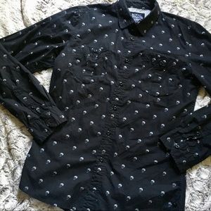 ROYAL PREMIUM skull black button down shirt